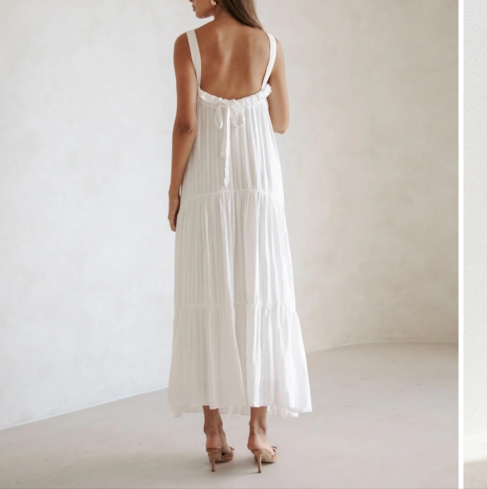 SABO SKIRT WHITE KEISHA RELAXED FLOWY AIRY MAXI DRESS LARGE L
